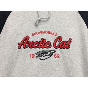 VTG Arctic Cat Snowmobiles Hoodie Size S Embroidered Raglan Sleeve Pullover Gray